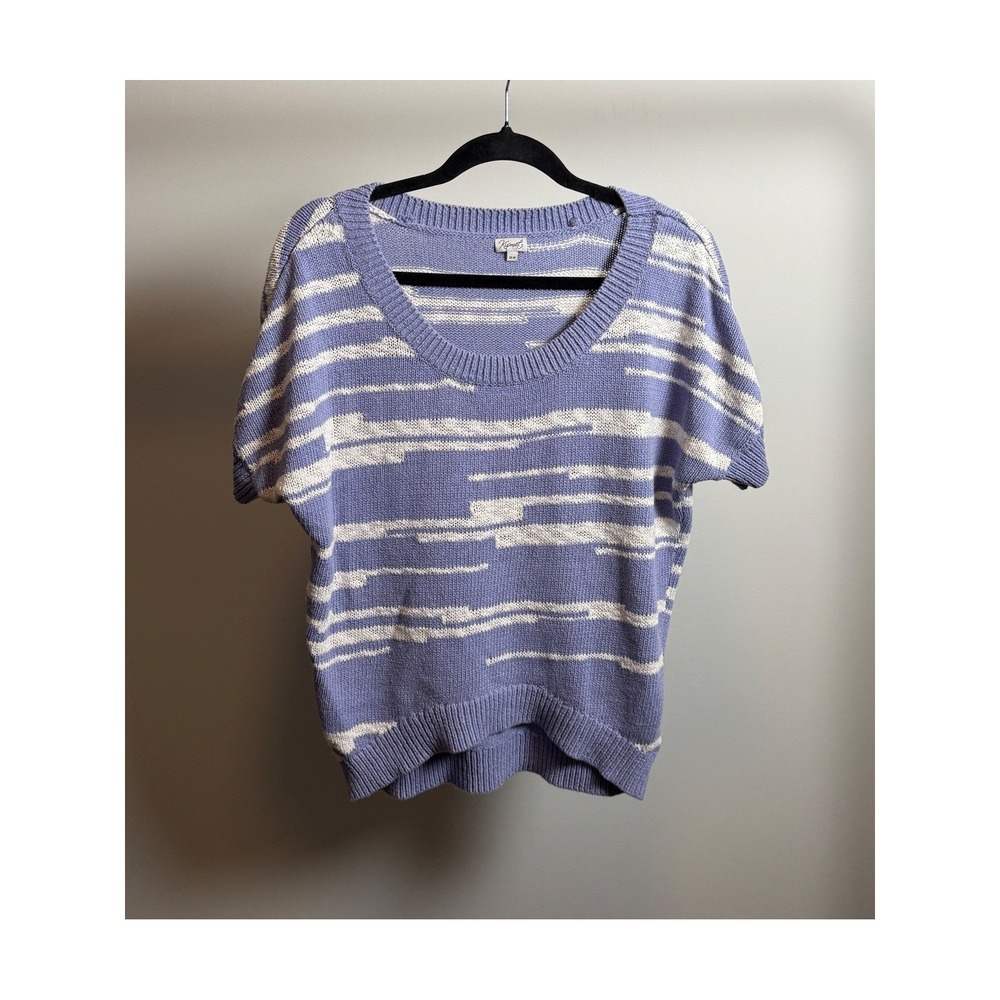 Kismet Womens Blue White Striped Short Sleeve Knit Sweater Scoop Neck Size M